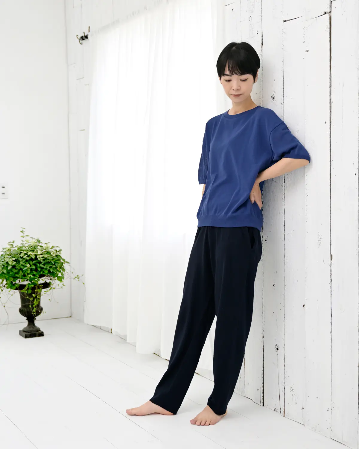 おなかをつつむ のびるニットパンツ レギュラータイプ オーガニックコットン ポケット付き
