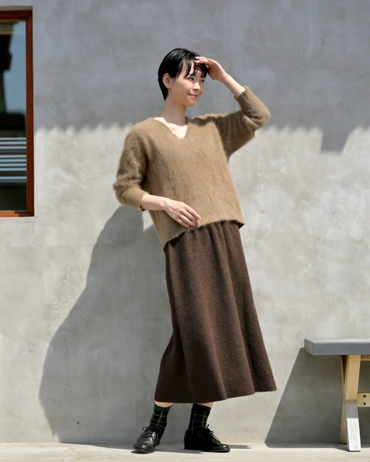 おなかをつつむ のびるニットロングスカート あったかウール