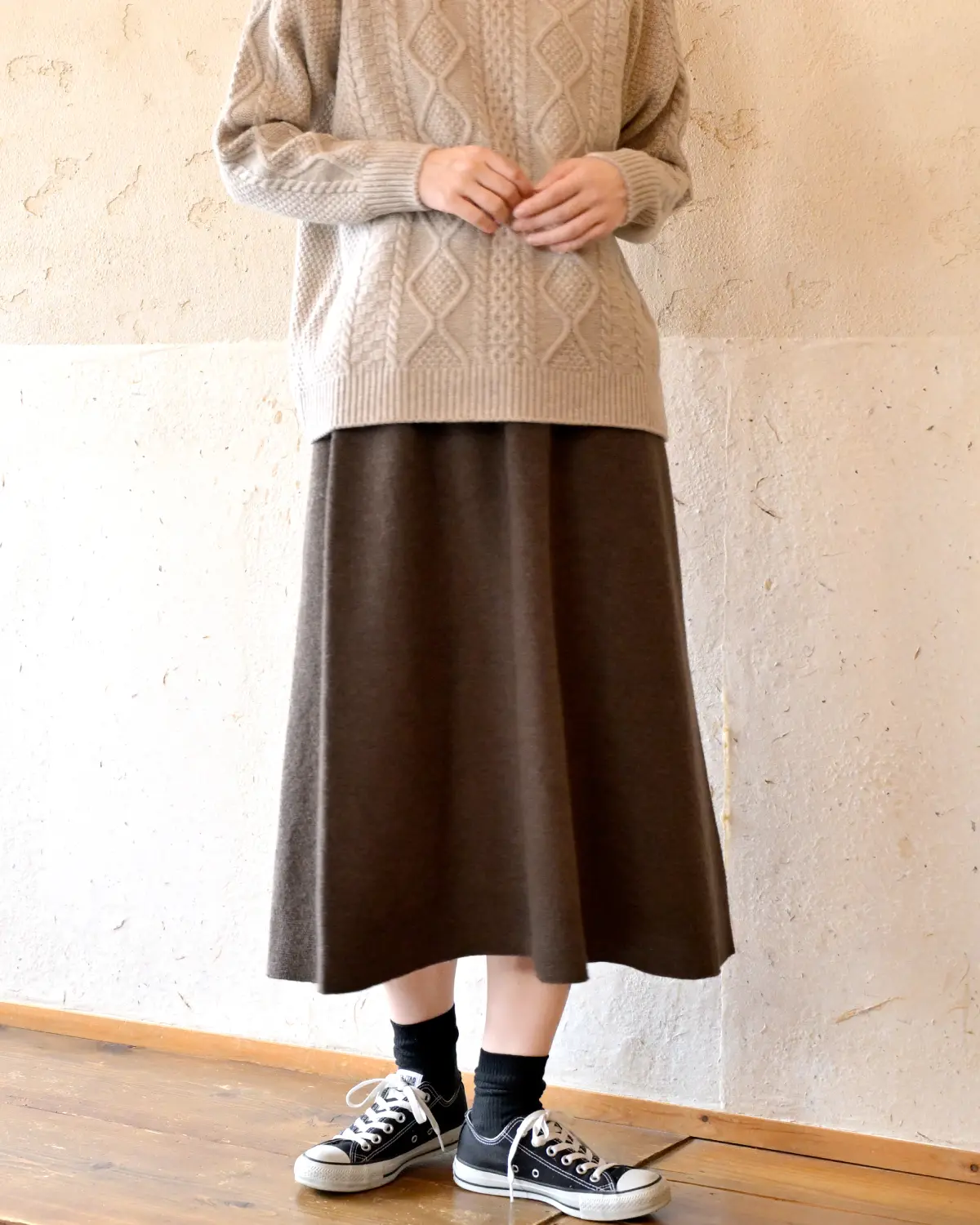 おなかをつつむ のびるニットロングスカート あったかウール