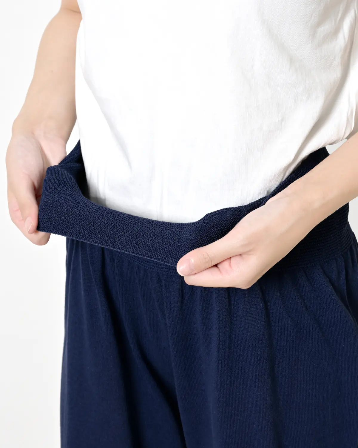 おなかをつつむ / のびるニットパンツ ワイドタイプ 綿麻
