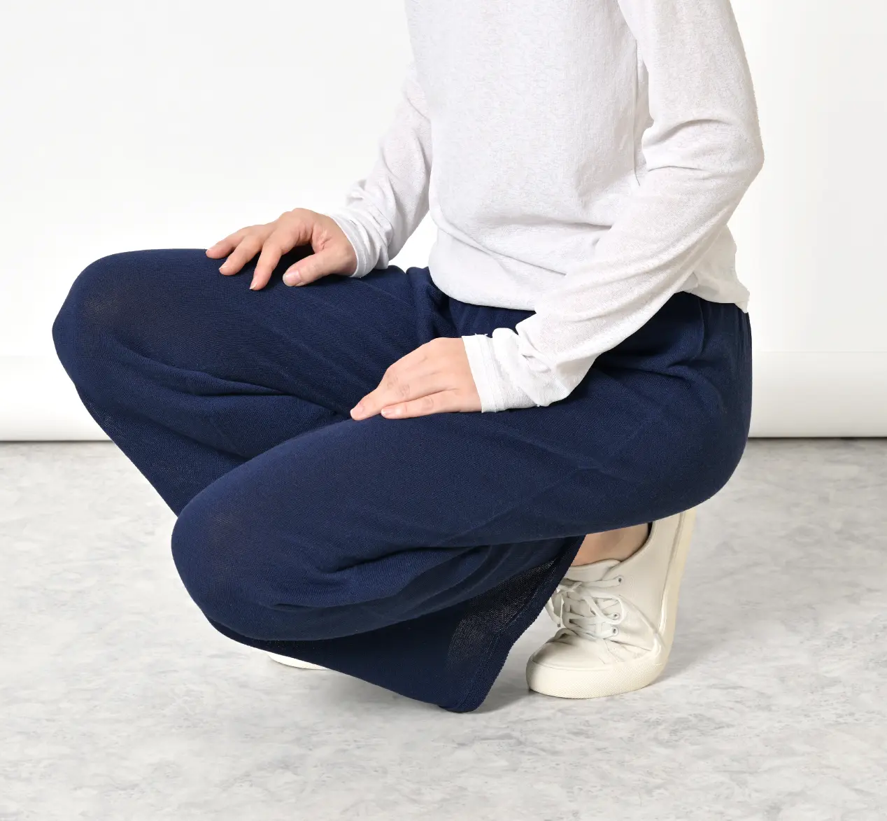 おなかをつつむ / のびるニットパンツ ワイドタイプ 綿麻