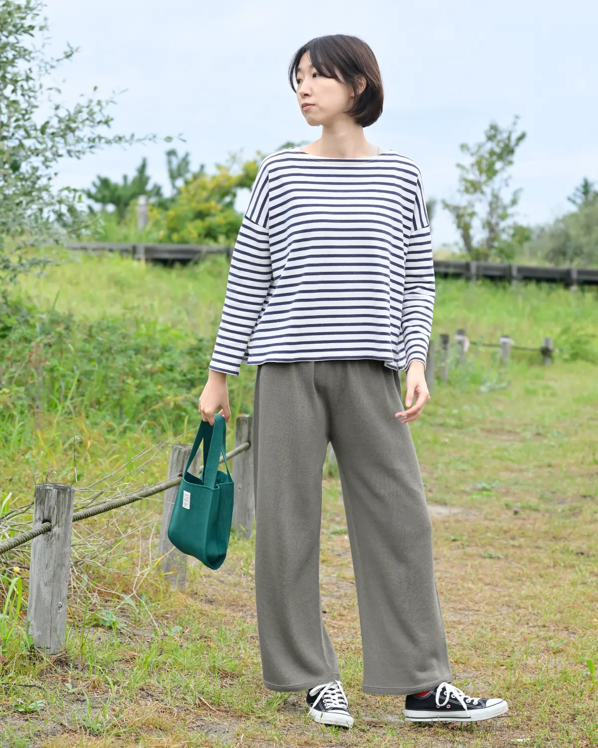 おなかをつつむ / のびるニットパンツ ワイドタイプ 綿麻
